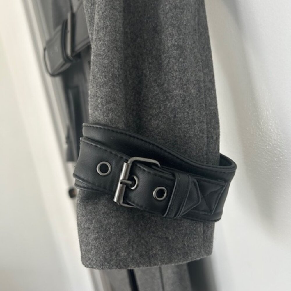 Kooples Grey Wool Blend Trench Coat with leather details - Picture 6 of 11